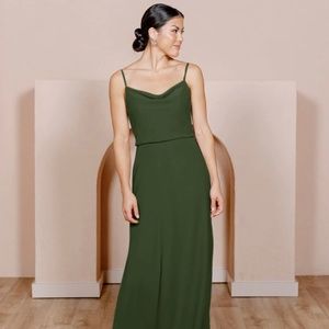 Revelry Skye Chiffon Bridesmaids Dress in Deep Olive, Size 4